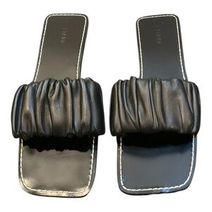 STAUD Black Leather Slide Sandals